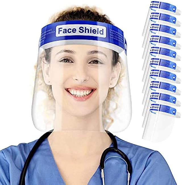 10 Pack Face Shield for Protection Clear Mask with Glasses Reusable Anti-fog Transparent Plastic Face Shields that Do Not Require Installation with Comfortable Sponge and Elastic Band for Kids Adult -
