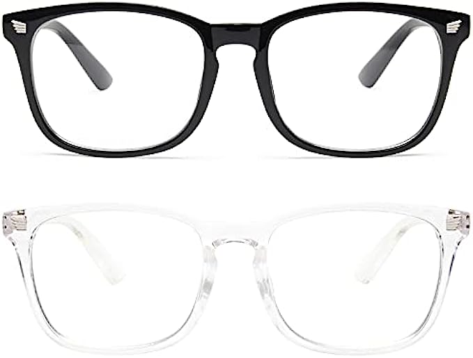 livho 2 Pack Blue Light Blocking Glasses, Computer Reading/Gaming/TV/Phones Glasses for Women Men,Anti Eyestrain & UV Glare (Light Black+Clear)