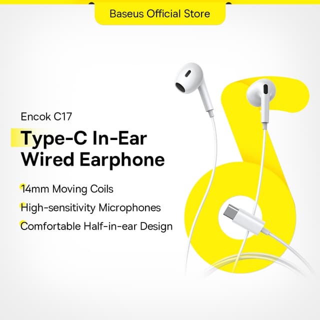 Baseus Type-C lateral in-ear Wired Earphone Suitable for Huawei Mate 40 Samsung S21 3.5mm Wired Earphone for Samsung Android