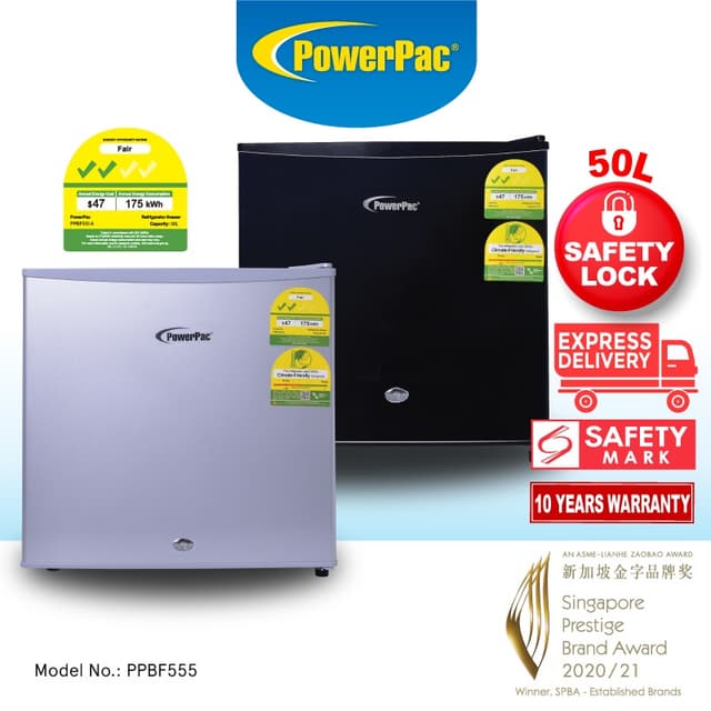 PowerPac Bar Fridge 50L / Mini Fridge with Lock-PPBF555A