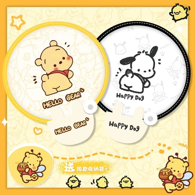 Cartoon Folding Group Fan Kuromi Melody Foldable Student Handheld Cute Mini Portable Round Fan School