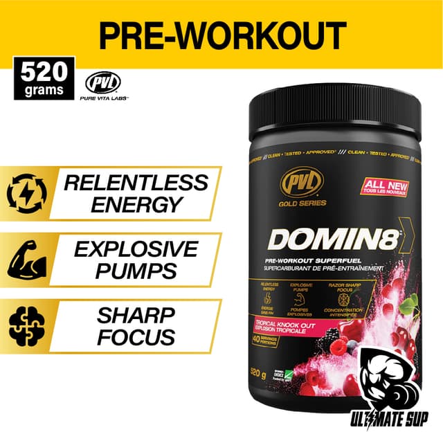 PVL Gold Series Domin8, Pre Workout, L-Citrulline, Boost Energy, Enhance Performance, Increase Strength & Power, 520g