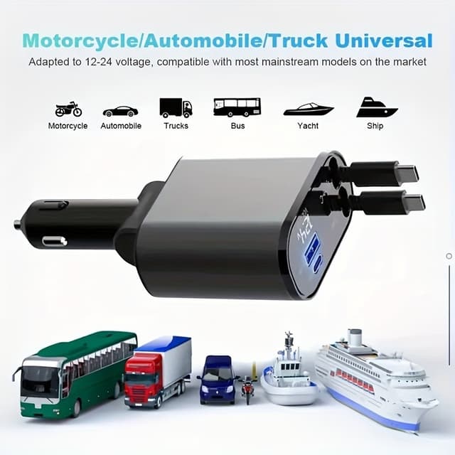 Retractable Car Charger, 4-in-1 Fast Car Phone Charger, Retractable Cable And 2 USB Ports Car Charger Adapter For Android Phones, Auto Accessories Interior