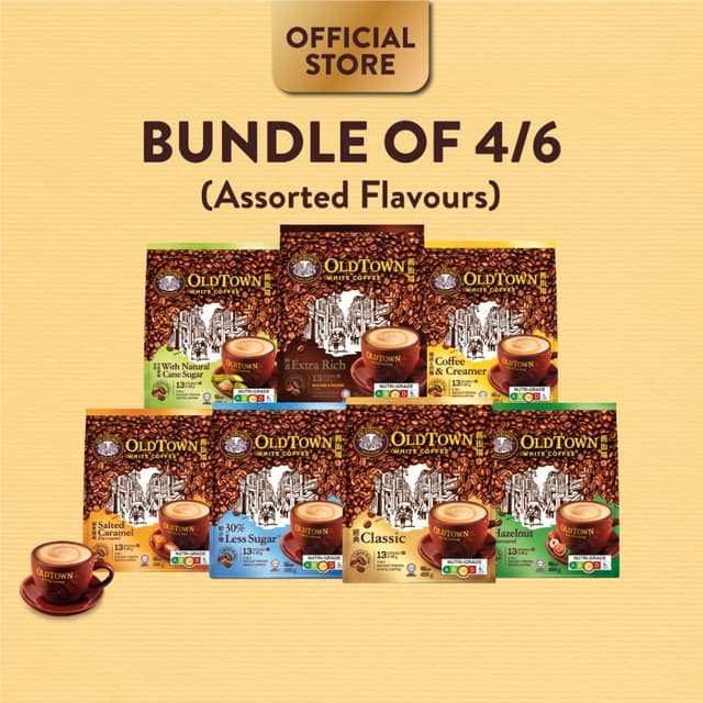 (Bundle of 4/6) OLDTOWN Instant Premix White Coffee, 13 Sticks