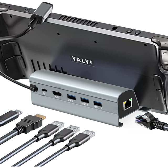 Steam Deck Dock 6-in-1 Steam Deck ROG Ally Docking Station with HDMI 2.0 4k@60Hz, Gigabit Ethernet, 3xUSB 3.0 and USB-C