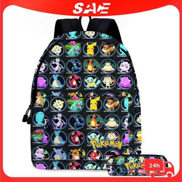 Ready Stock New Style pikachu pokemon Elementary School Bag Children Backpack Pencil Case