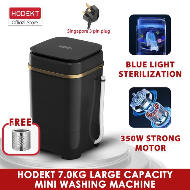 HODEKT Family Mini Washing Machine, Mesin Basuh Large Capacity, Washing Weight, 7KG Blue Light Sterilization Function, 300W Multi-function Control, Semi-automatic Timing Function, No Jitter, No Noise,
