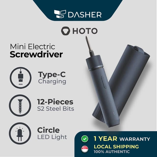 HOTO Mini Electric Screwdriver 3.6V Type C 12 Bits LED Light 3 Torque Adjustment