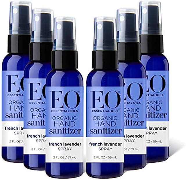 EO Organic Hand Sanitizer Spray, 2 Ounces,Travel Size, French Lavender, Plant Derived Alcohol with Pure Essential Oils, 99% Effective Against Germs (Pack of 6)