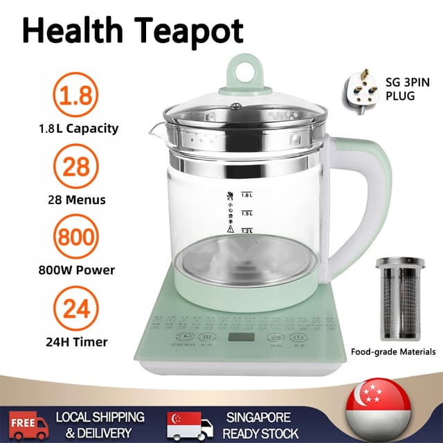 【READY STOCK】Electric Health pot Teapot 1.8L Multi-function Electric Kettle Thick Glass Kettle Thermos 3-pin Plug 養生壺 迷你