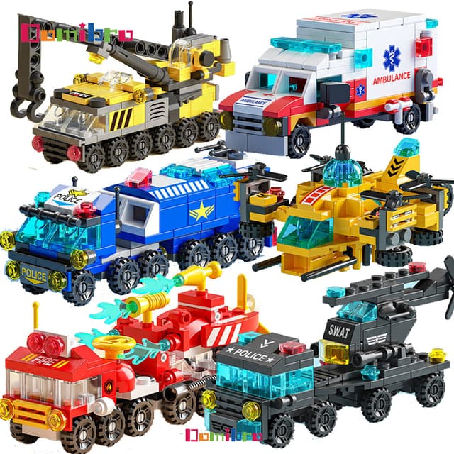 Building Blocks 6IN1 SWAT Police Station Fire Truck,Navy, Tank, Aircraft, Ambulance, City Building Block Combination, Engineering Educational Toys for Boys
