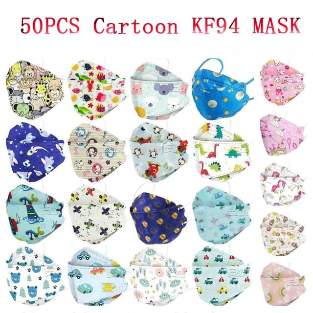 50PCS KN-95 Mask KF-94 Kid Mask 3-10 Years Old Cartoons Masque Boys Girls Children Face Mask 4plymask