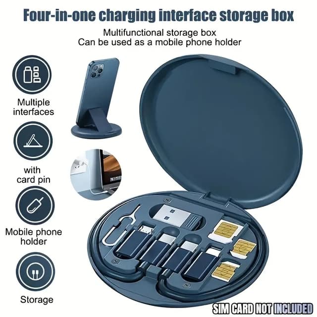 60W fast charging 7 in 1 universal travel portable multifunctional charging cable data cable organizer, can be used as a cell phone stand