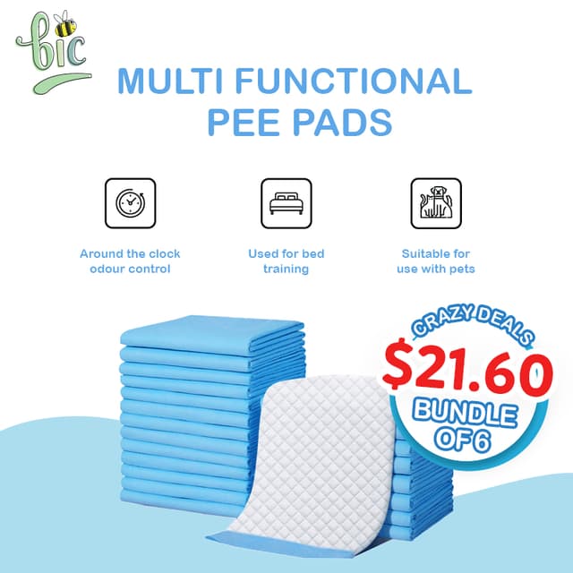 BIC BUNDLE OF 6 ABSORBENT Pet Training Pads Disposable Pee Pad Diaper for Dogs, Cats, Rabbits, Birds & Small Animals