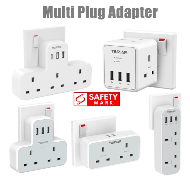 TESSAN Multi Plug Extension Power Adapter with USB(Type C), Surge Protector Plug Extension Socket Wall Charger Adaptor with USB C, High Quality Power E
