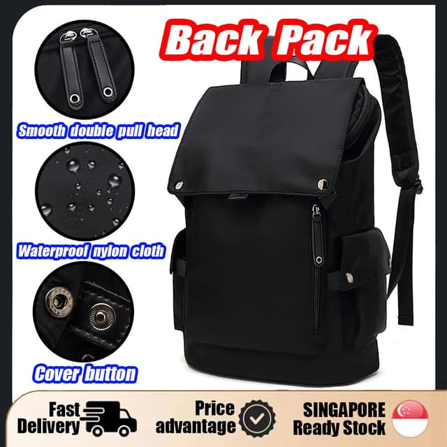 【SG STOCK】Black travel laptop backpack men bag pack Nylon Oxford cloth waterproof Fashionable with large casual capacity bag